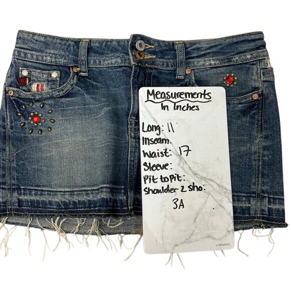 Missme Rare Y2K Denim Plaid Studded Gem Micro Mini Skirt Size Medium‎ Low Rise - Picture 9 of 12
